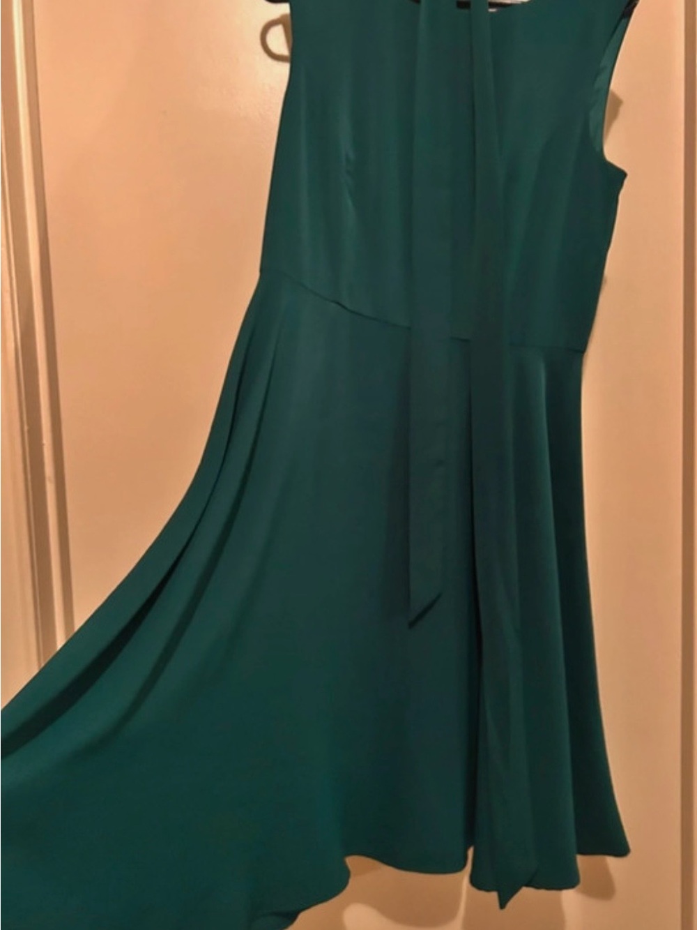 Sleeveless Teal Fit-and-Flare Dress with Tie at Waist